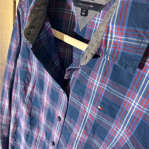 Tommy Hilfiger Men's Navy and Purple Plaid Shirt - Picture 4 of 5